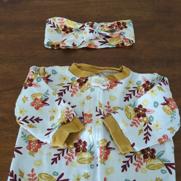 Baby gilr 100% cotton footsie with headband 3-6M NNT - Picture 2 of 4